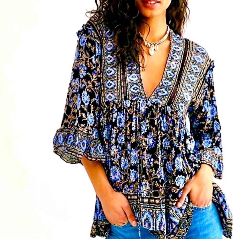 Free people moonlight dance blue tunic top